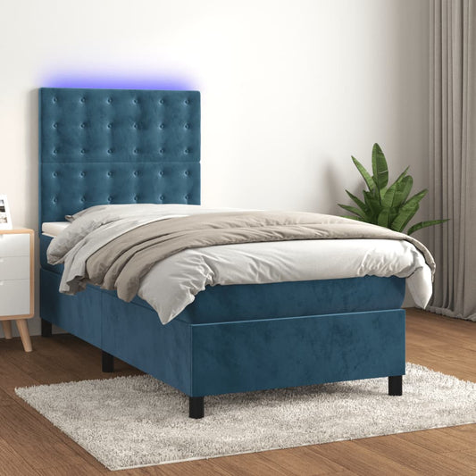 Boxspring met matras en LED fluweel donkerblauw 90x200 cm