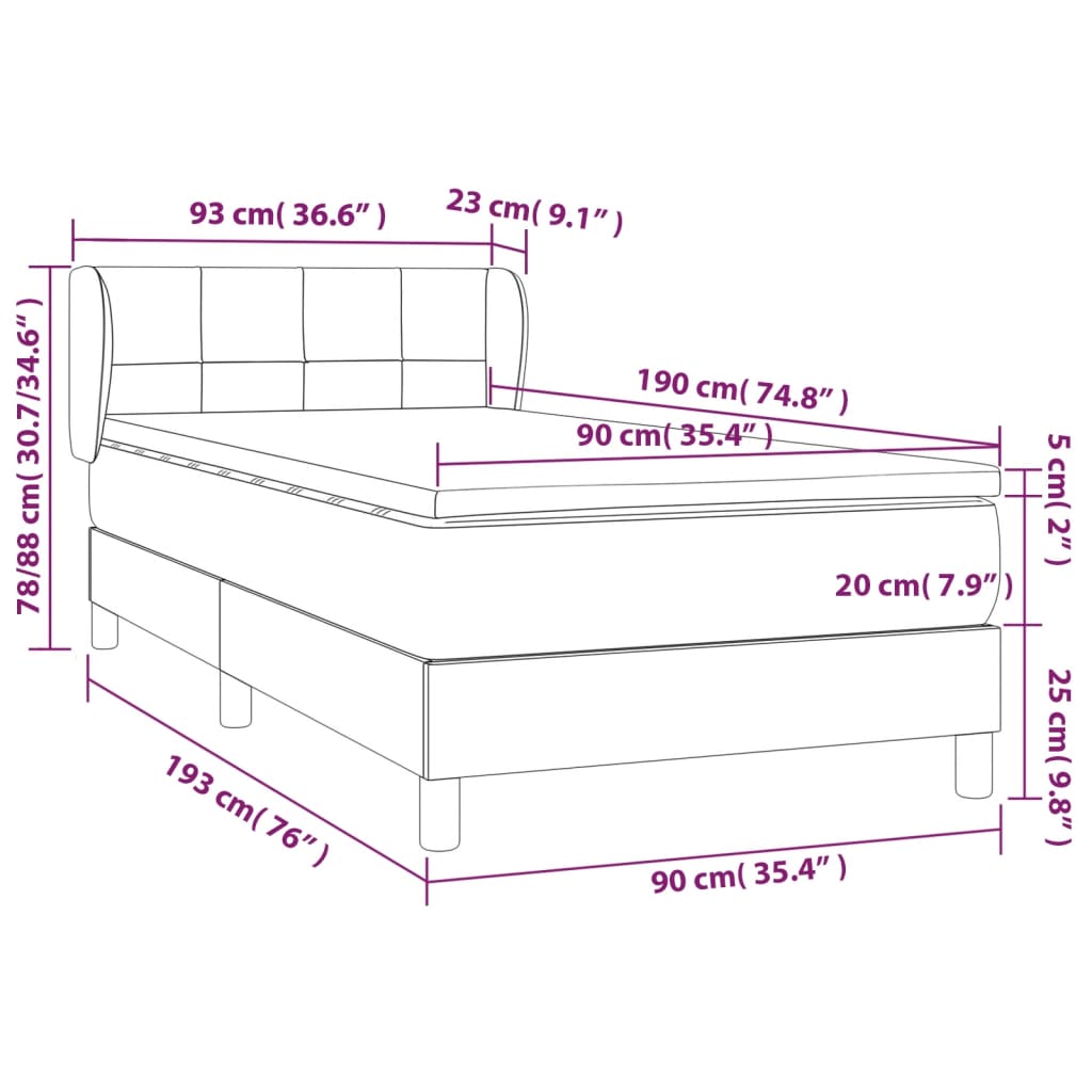 Boxspring met matras stof crèmekleurig 90x190 cm