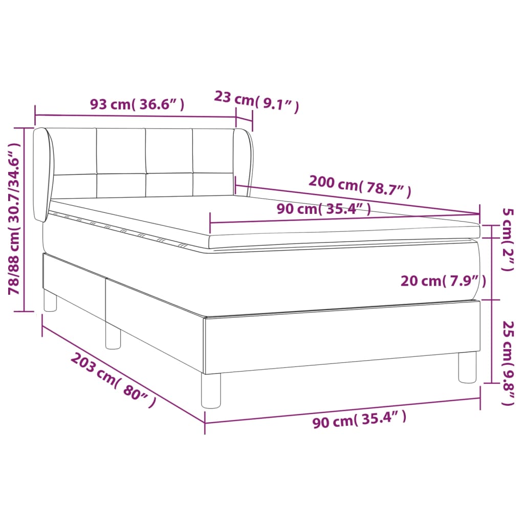 Boxspring met matras stof blauw 90x200 cm