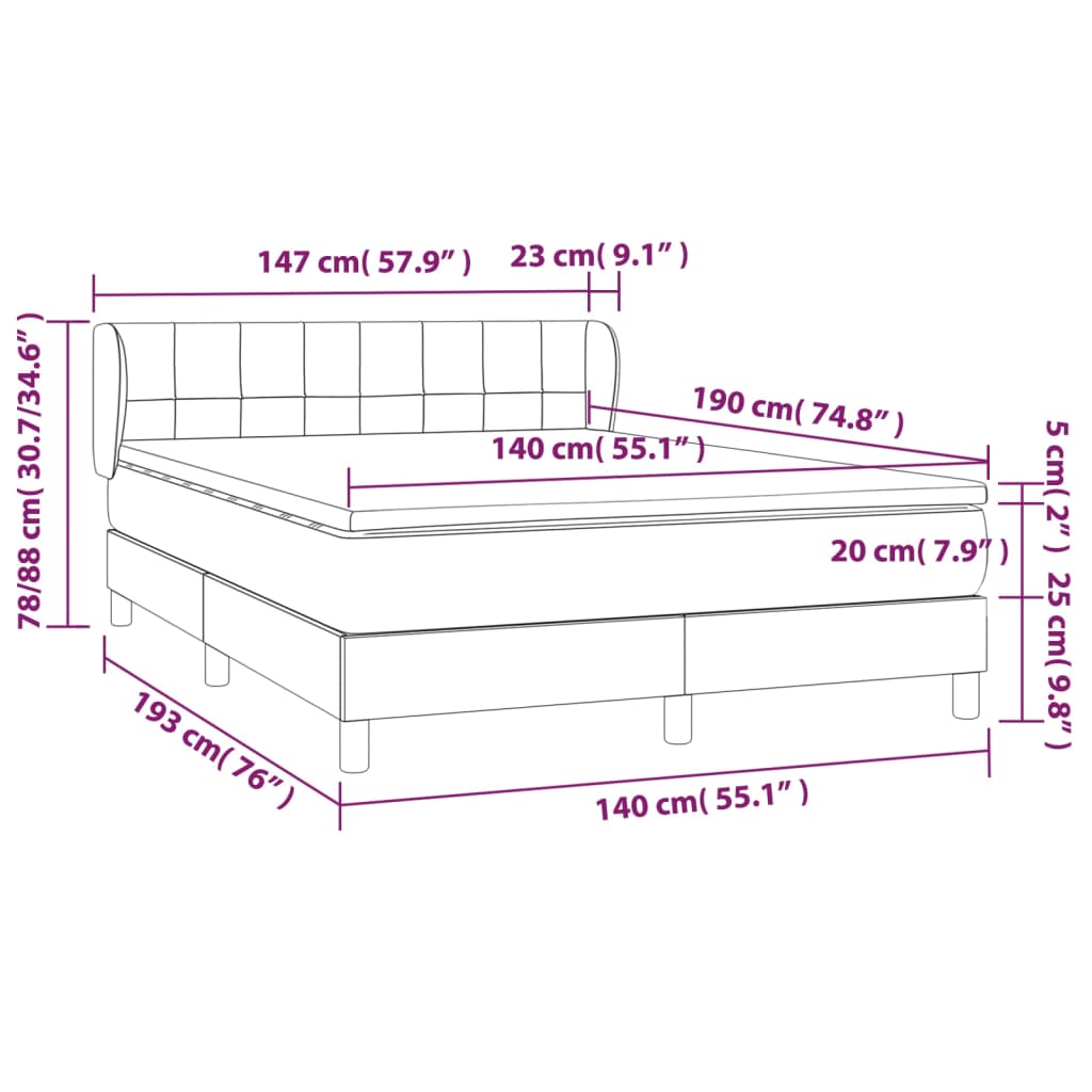 Boxspring met matras stof donkerbruin 140x190 cm