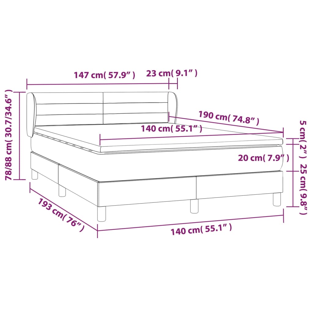 Boxspring met matras stof crèmekleurig 140x190 cm