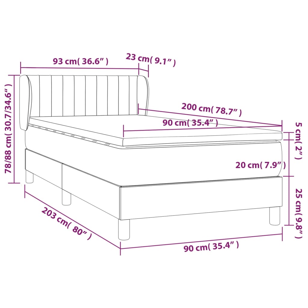 Boxspring met matras stof crèmekleurig 90x200 cm