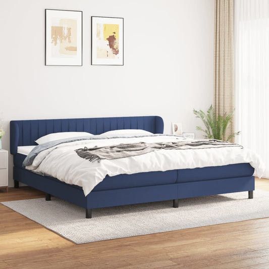 Boxspring met matras stof blauw 200x200 cm