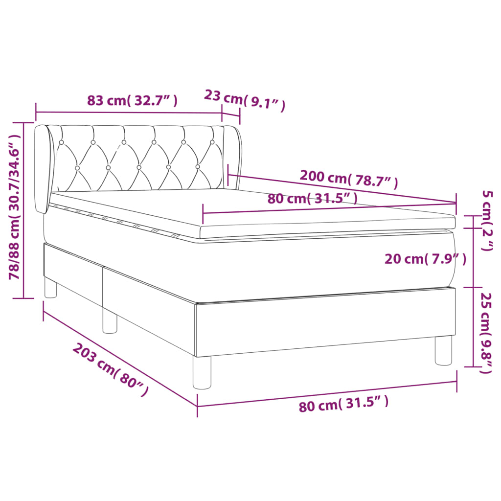 Boxspring met matras stof crèmekleurig 80x200 cm