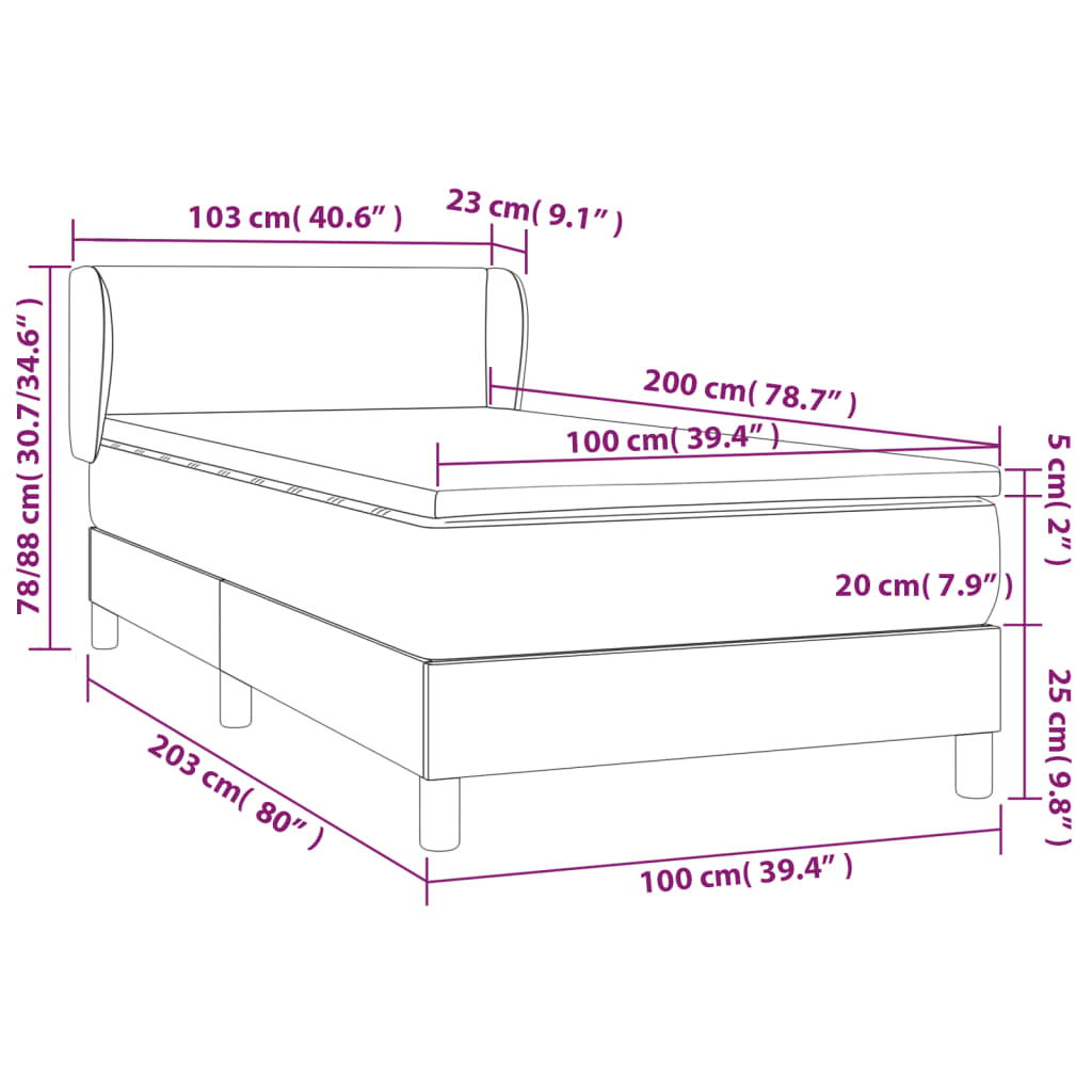 Boxspring met matras stof blauw 100x200 cm