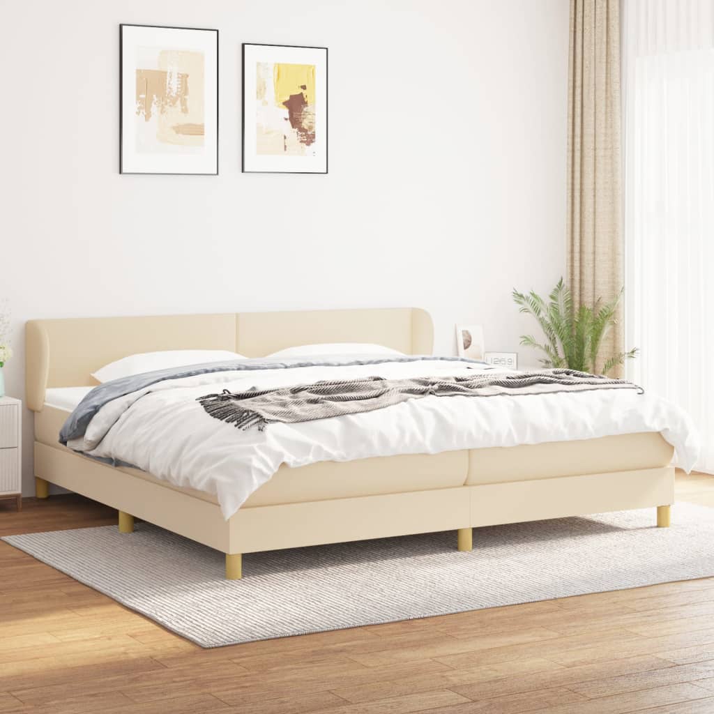 Boxspring met matras stof crèmekleurig 200x200 cm