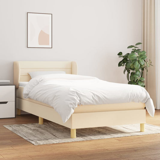 Boxspring met matras stof crèmekleurig 90x190 cm Bedden & bedframes | Creëer jouw Trendy Thuis | Gratis bezorgd & Retour | Trendy.nl