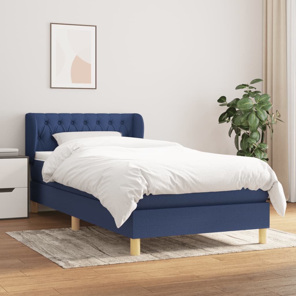 Boxspring met matras stof blauw 90x190 cm