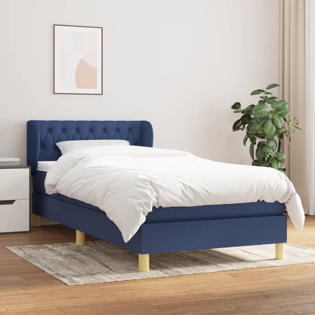 Boxspring met matras stof blauw 90x200 cm