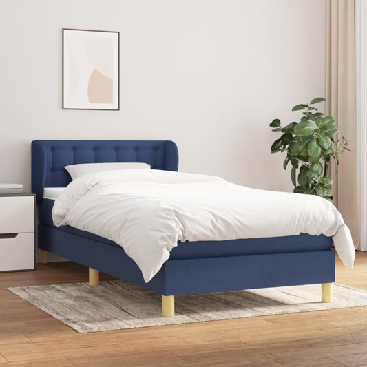 Boxspring met matras stof blauw 90x190 cm