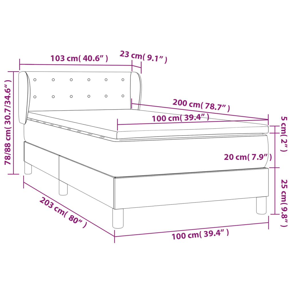 Boxspring met matras stof taupe 100x200 cm