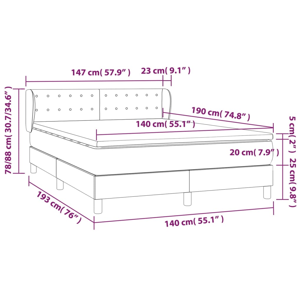 Boxspring met matras stof crèmekleurig 140x190 cm