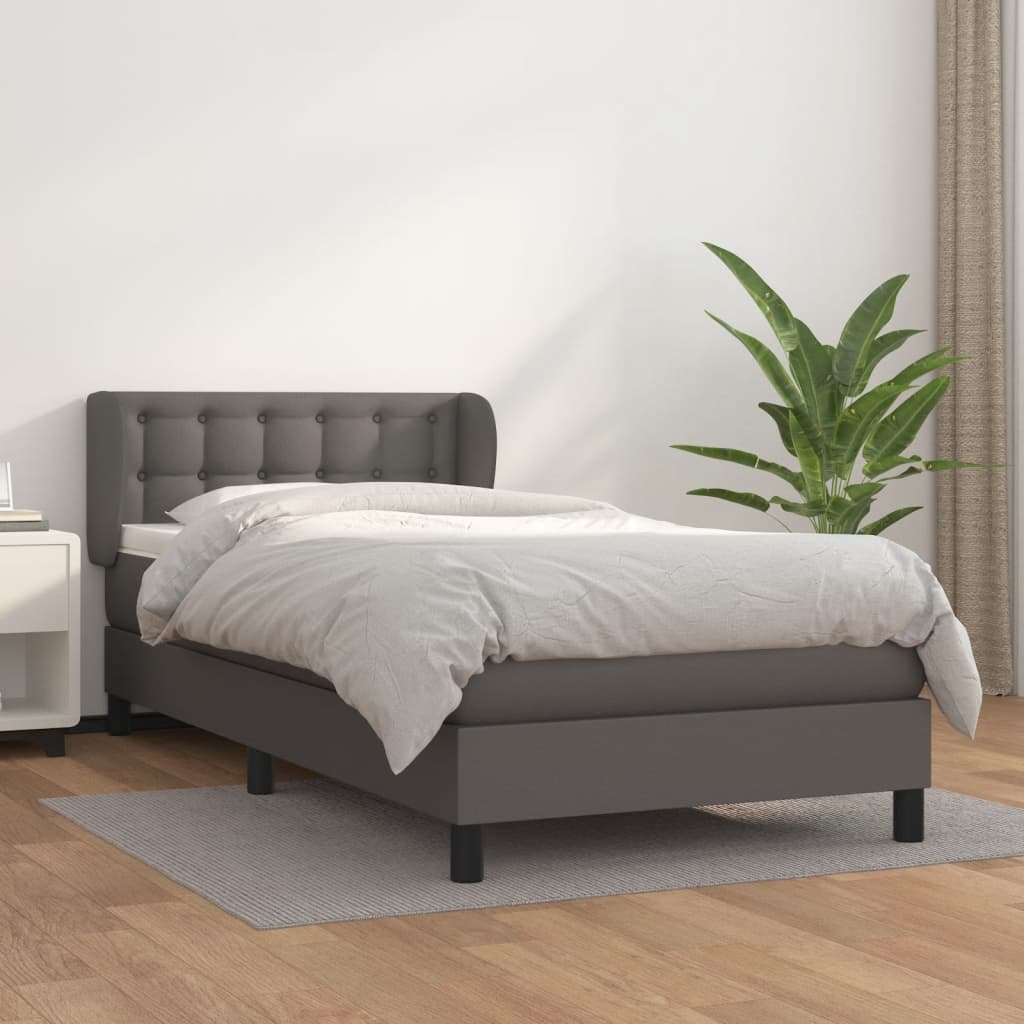 Boxspring met matras kunstleer grijs 90x190 cm