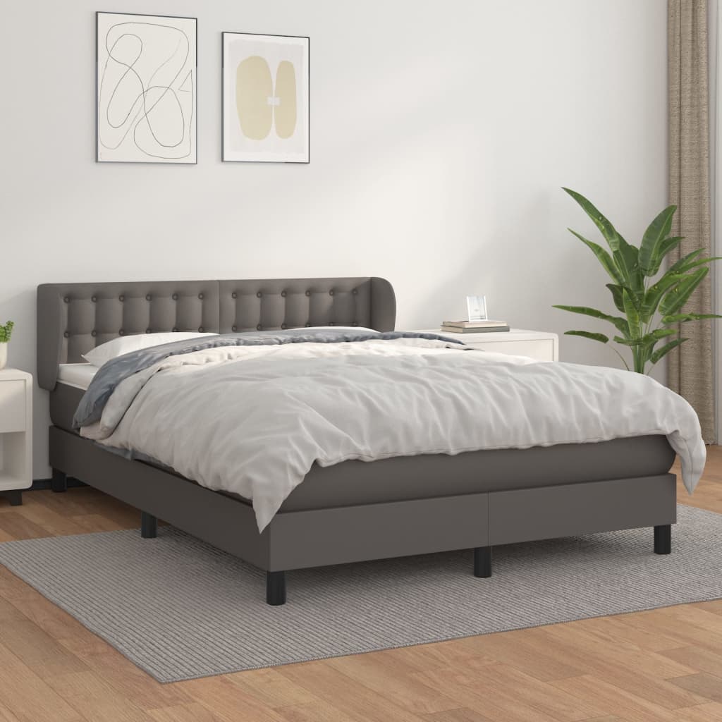 Boxspring met matras kunstleer grijs 140x200 cm