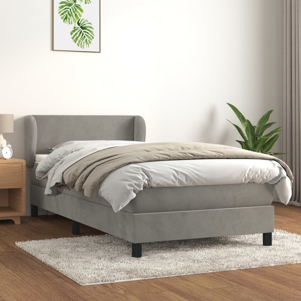 Boxspring met matras fluweel lichtgrijs 90x190 cm Bedden & bedframes | Creëer jouw Trendy Thuis | Gratis bezorgd & Retour | Trendy.nl