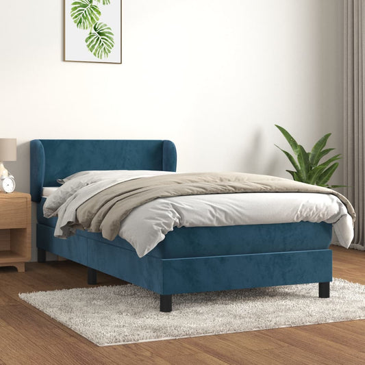 Boxspring met matras fluweel donkerblauw 90x190 cm