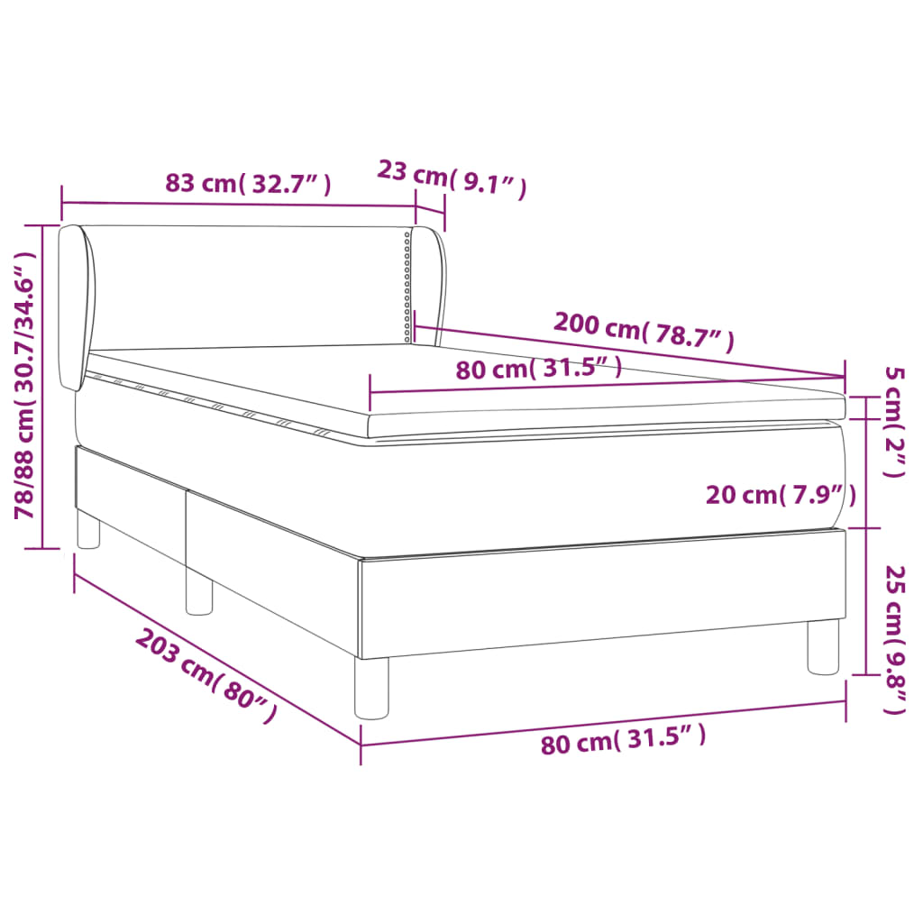 Boxspring met matras fluweel roze 80x200 cm