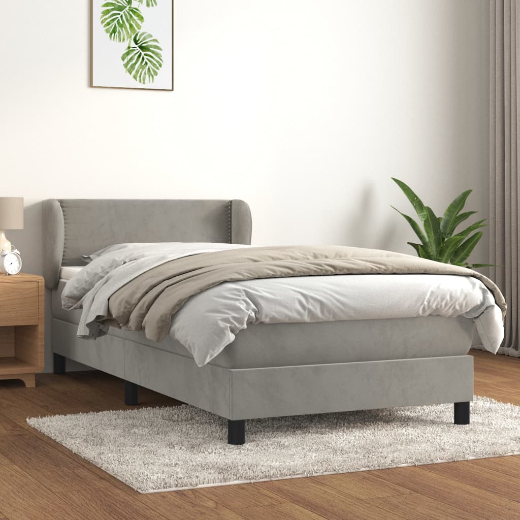 Boxspring met matras fluweel lichtgrijs 90x190 cm Bedden & bedframes | Creëer jouw Trendy Thuis | Gratis bezorgd & Retour | Trendy.nl