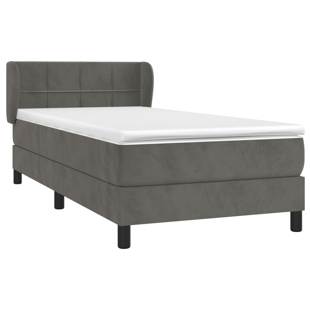 Boxspring met matras fluweel donkergrijs 90x190 cm Bedden & bedframes | Creëer jouw Trendy Thuis | Gratis bezorgd & Retour | Trendy.nl