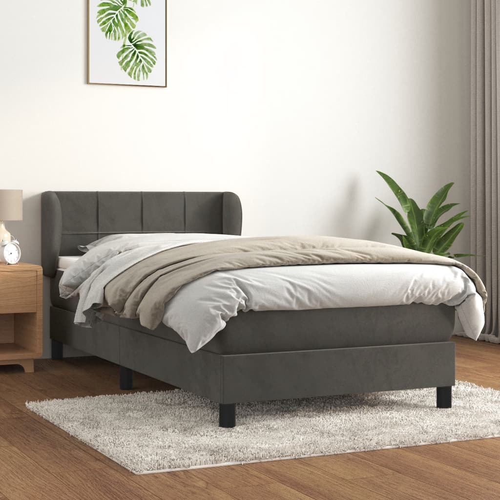 Boxspring met matras fluweel donkergrijs 90x190 cm Bedden & bedframes | Creëer jouw Trendy Thuis | Gratis bezorgd & Retour | Trendy.nl