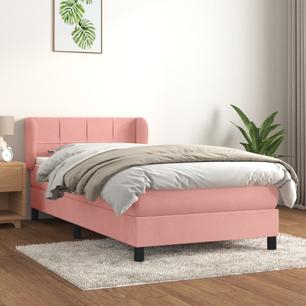 Boxspring met matras fluweel roze 90x190 cm