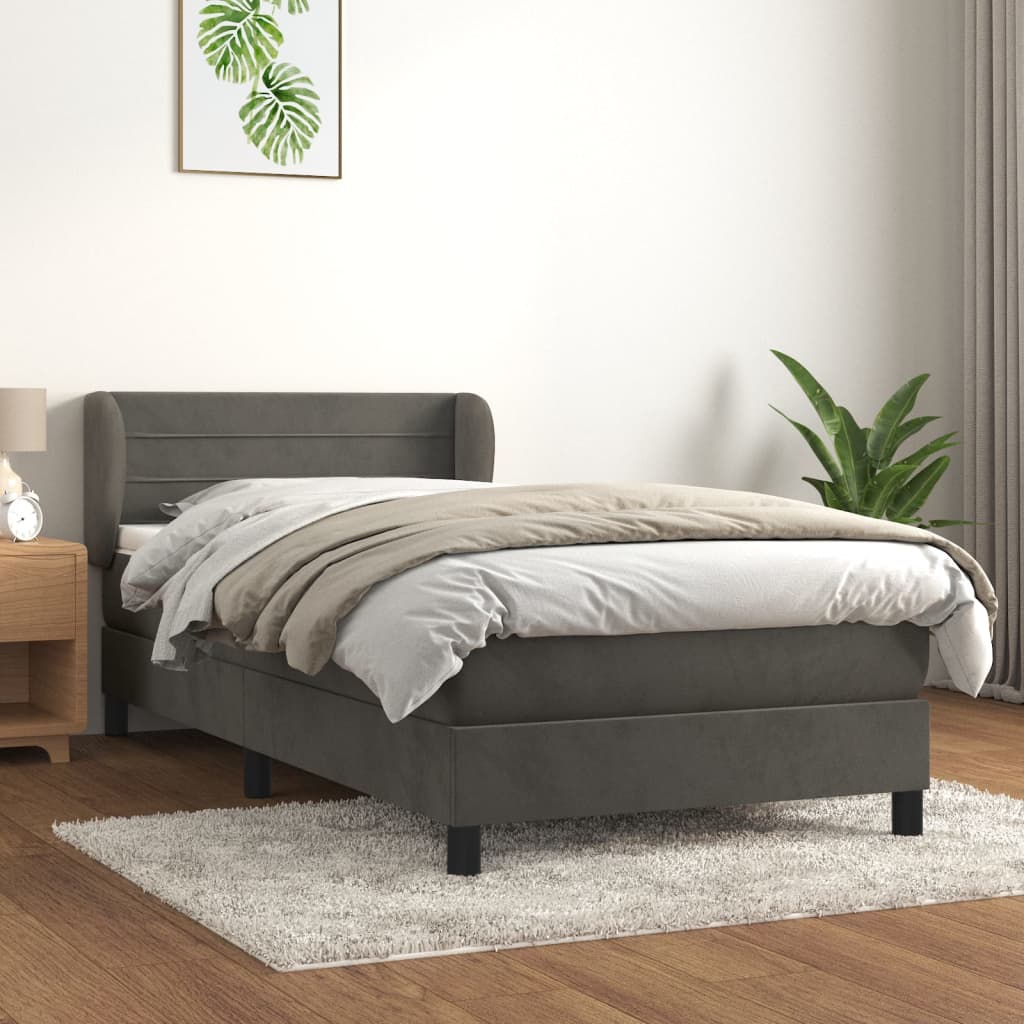 Boxspring met matras fluweel donkergrijs 80x200 cm Bedden & bedframes | Creëer jouw Trendy Thuis | Gratis bezorgd & Retour | Trendy.nl