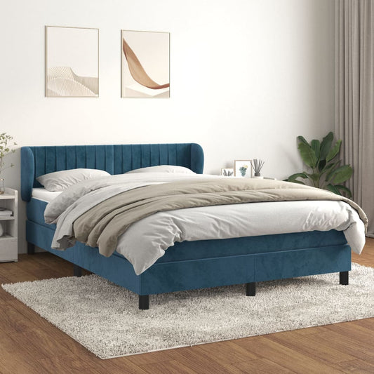 Boxspring met matras fluweel donkerblauw 140x190 cm