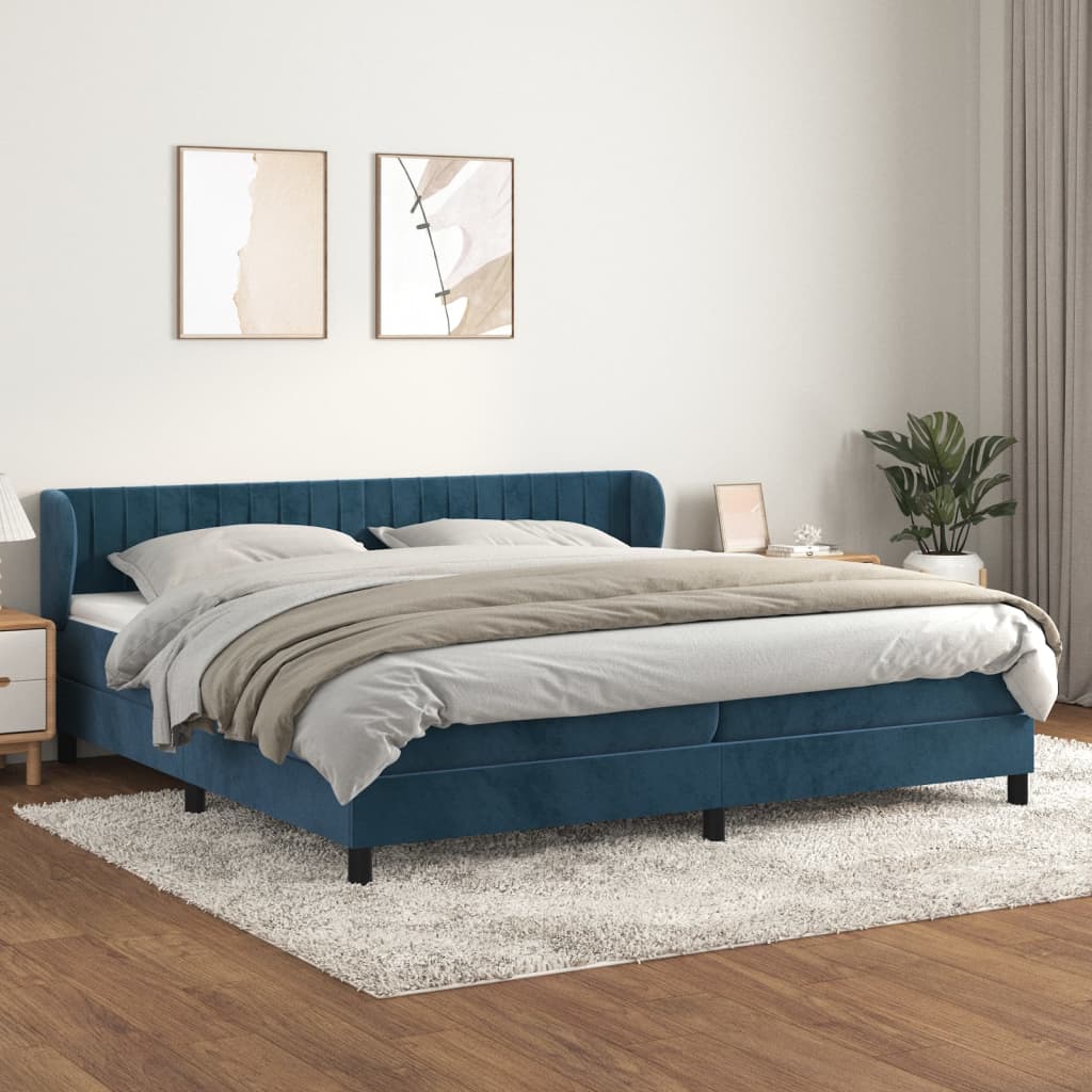 Boxspring met matras fluweel donkerblauw 200x200 cm