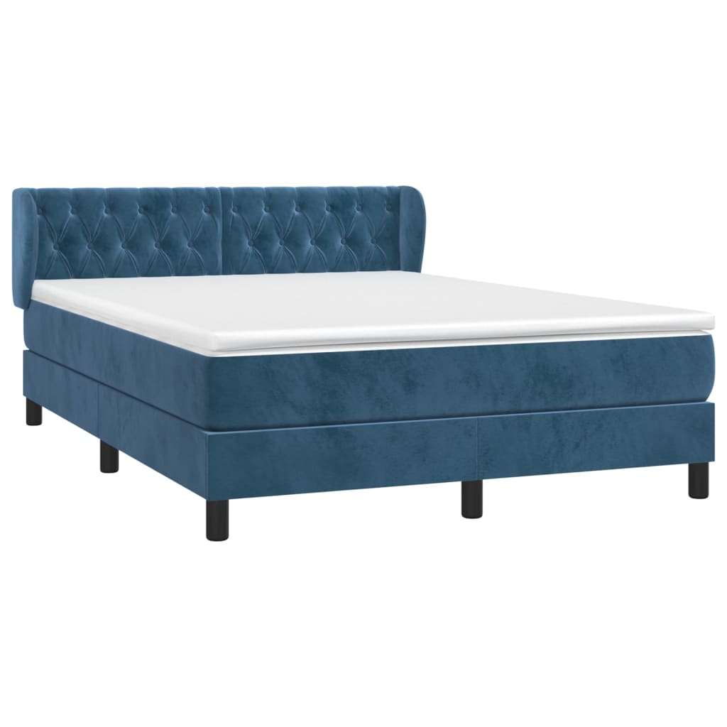 Boxspring met matras fluweel donkerblauw 140x190 cm