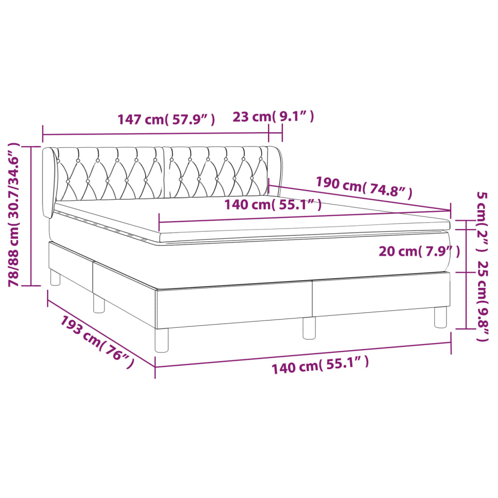 Boxspring met matras fluweel donkerblauw 140x190 cm