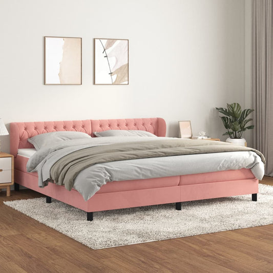 Boxspring met matras fluweel roze 200x200 cm