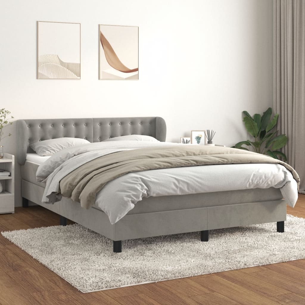 Boxspring met matras fluweel lichtgrijs 140x200 cm Bedden & bedframes | Creëer jouw Trendy Thuis | Gratis bezorgd & Retour | Trendy.nl