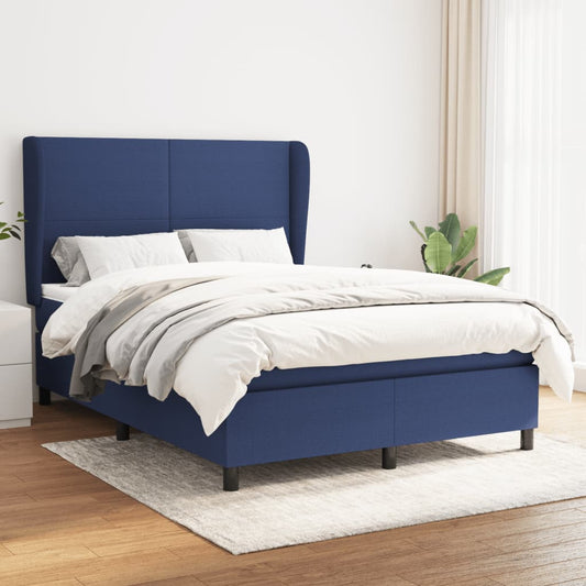 Boxspring met matras stof blauw 140x200 cm