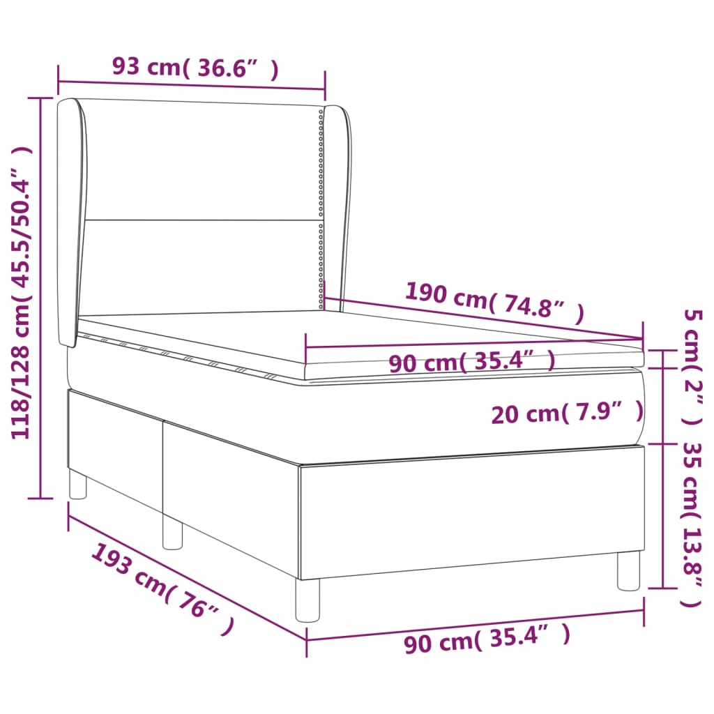 Boxspring met matras stof donkerbruin 90x190 cm