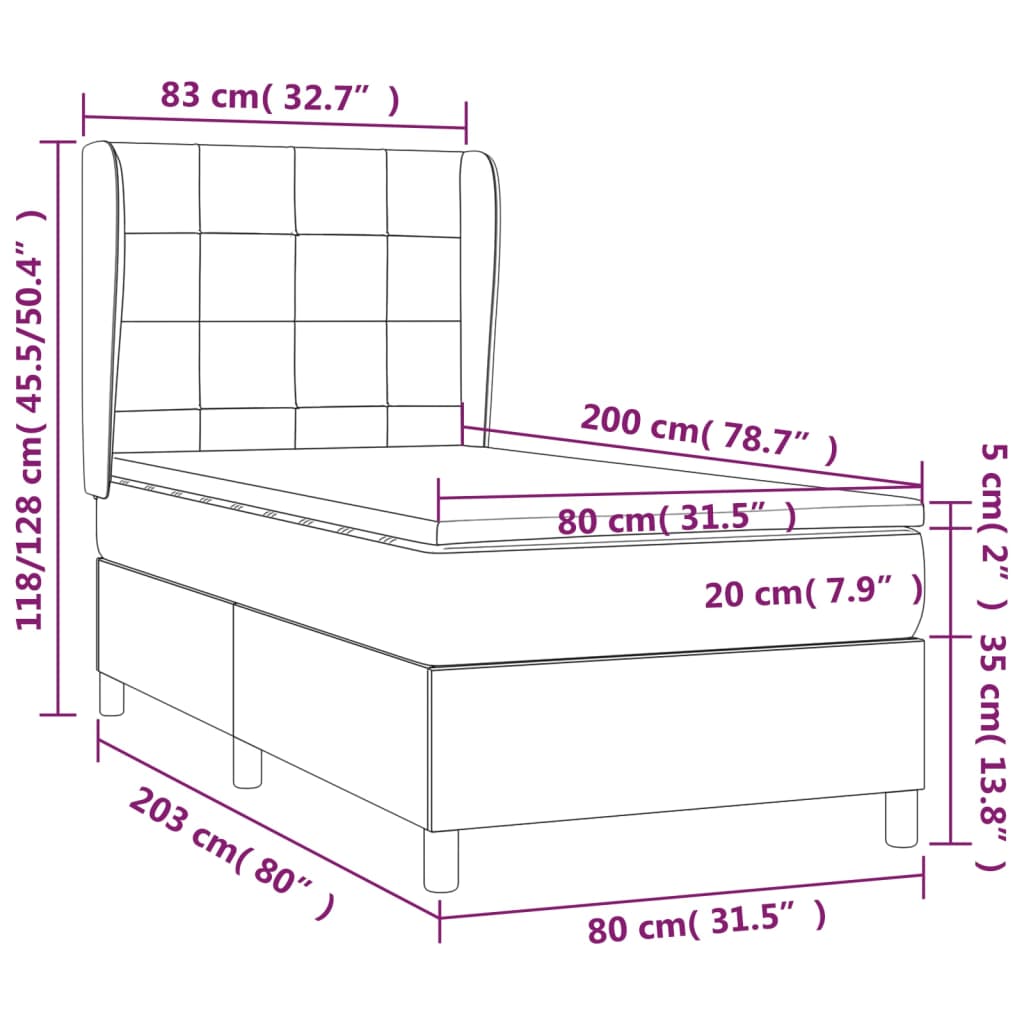 Boxspring met matras stof donkergrijs 80x200 cm