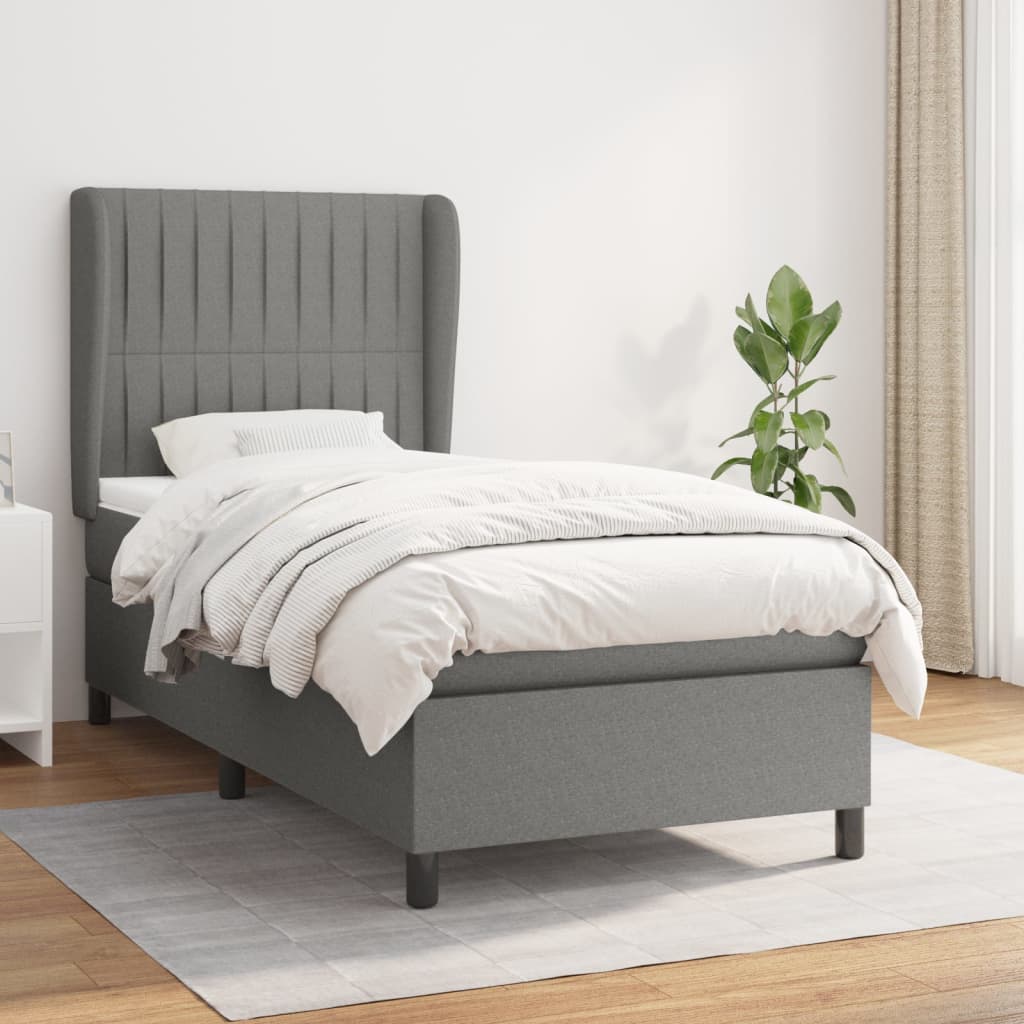 Boxspring met matras stof donkergrijs 90x190 cm Bedden & bedframes | Creëer jouw Trendy Thuis | Gratis bezorgd & Retour | Trendy.nl