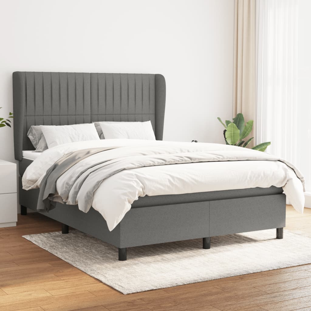 Boxspring met matras stof donkergrijs 140x200 cm Bedden & bedframes | Creëer jouw Trendy Thuis | Gratis bezorgd & Retour | Trendy.nl