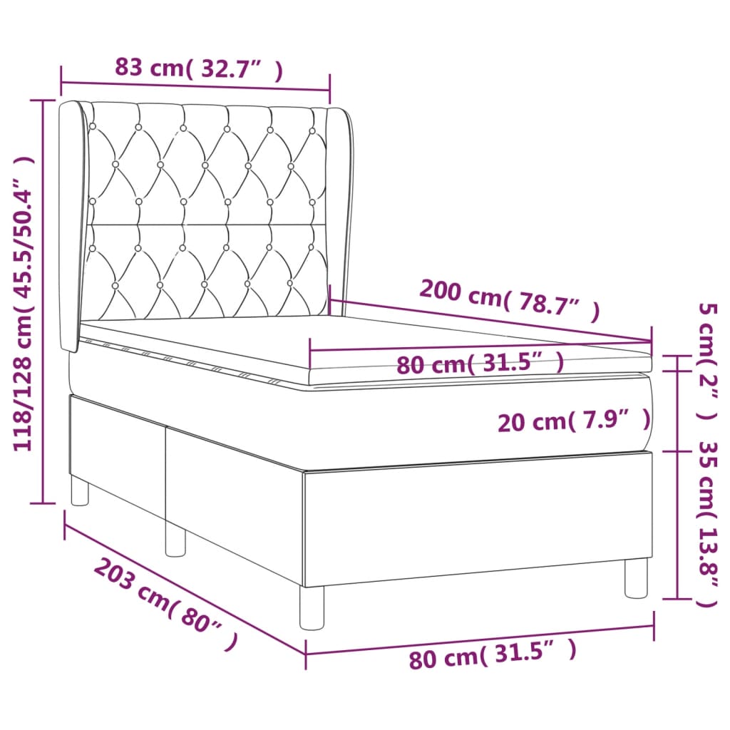 Boxspring met matras stof crèmekleurig 80x200 cm