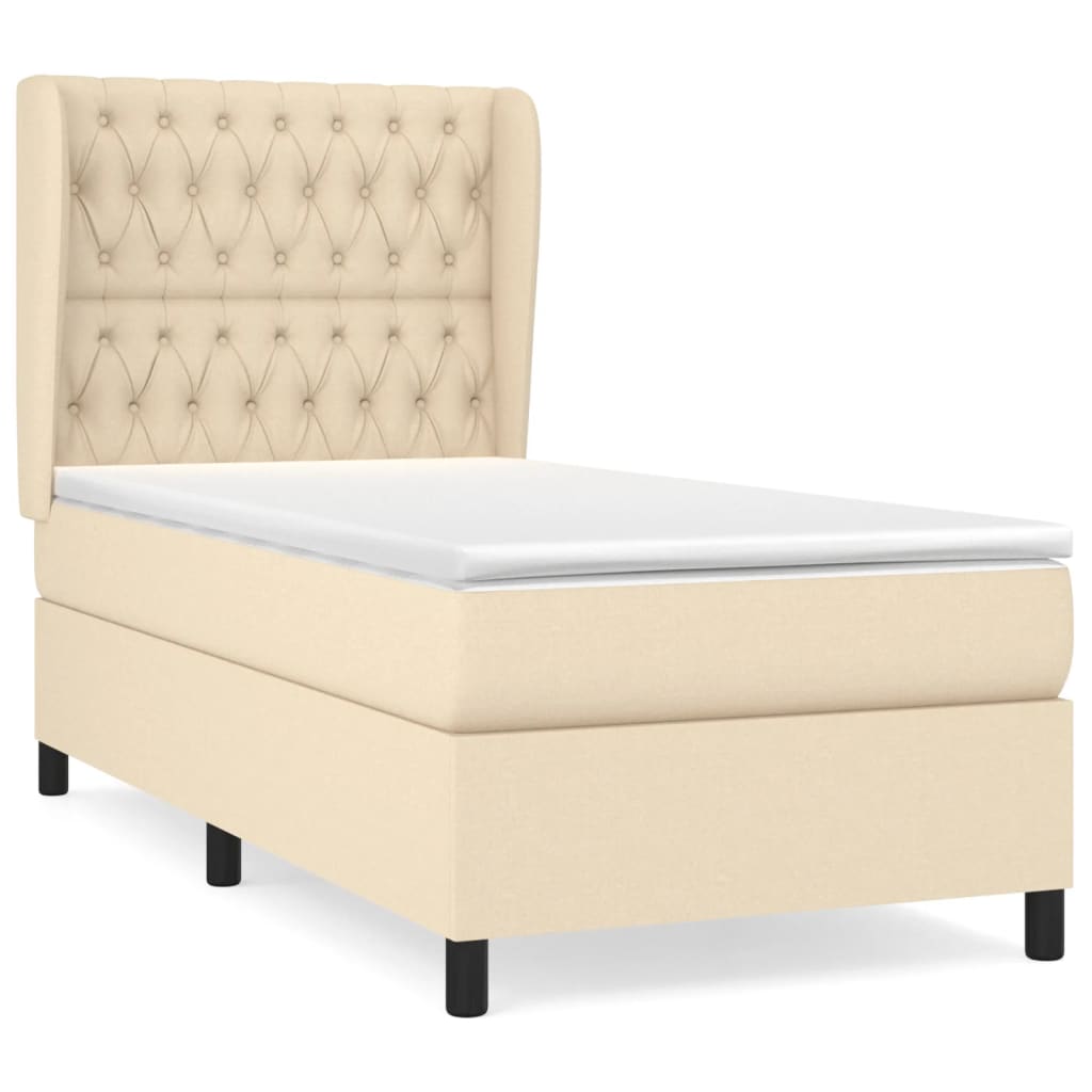 Boxspring met matras stof crèmekleurig 90x190 cm Bedden & bedframes | Creëer jouw Trendy Thuis | Gratis bezorgd & Retour | Trendy.nl