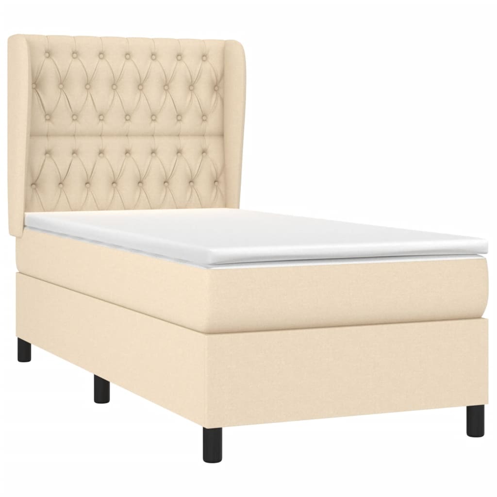 Boxspring met matras stof crèmekleurig 90x190 cm Bedden & bedframes | Creëer jouw Trendy Thuis | Gratis bezorgd & Retour | Trendy.nl