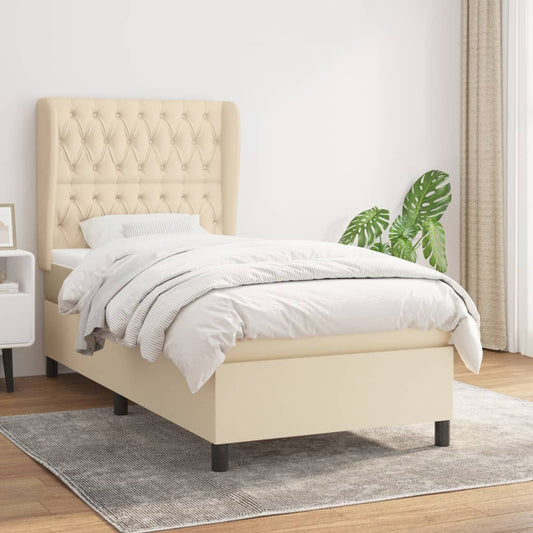 Boxspring met matras stof crèmekleurig 90x190 cm Bedden & bedframes | Creëer jouw Trendy Thuis | Gratis bezorgd & Retour | Trendy.nl