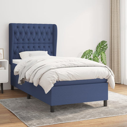 Boxspring met matras stof blauw 90x190 cm Bedden & bedframes | Creëer jouw Trendy Thuis | Gratis bezorgd & Retour | Trendy.nl