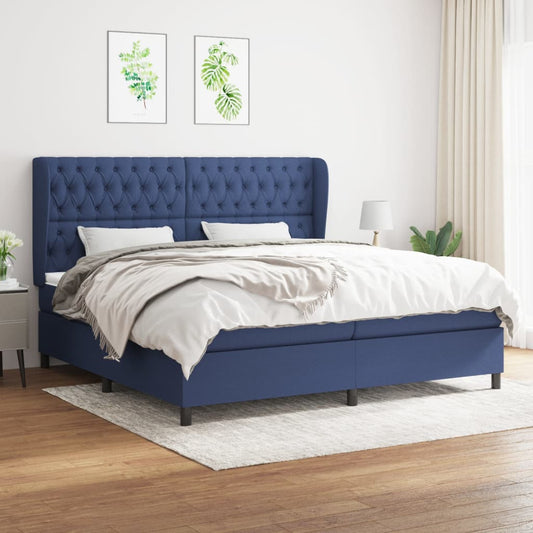 Boxspring met matras stof blauw 200x200 cm