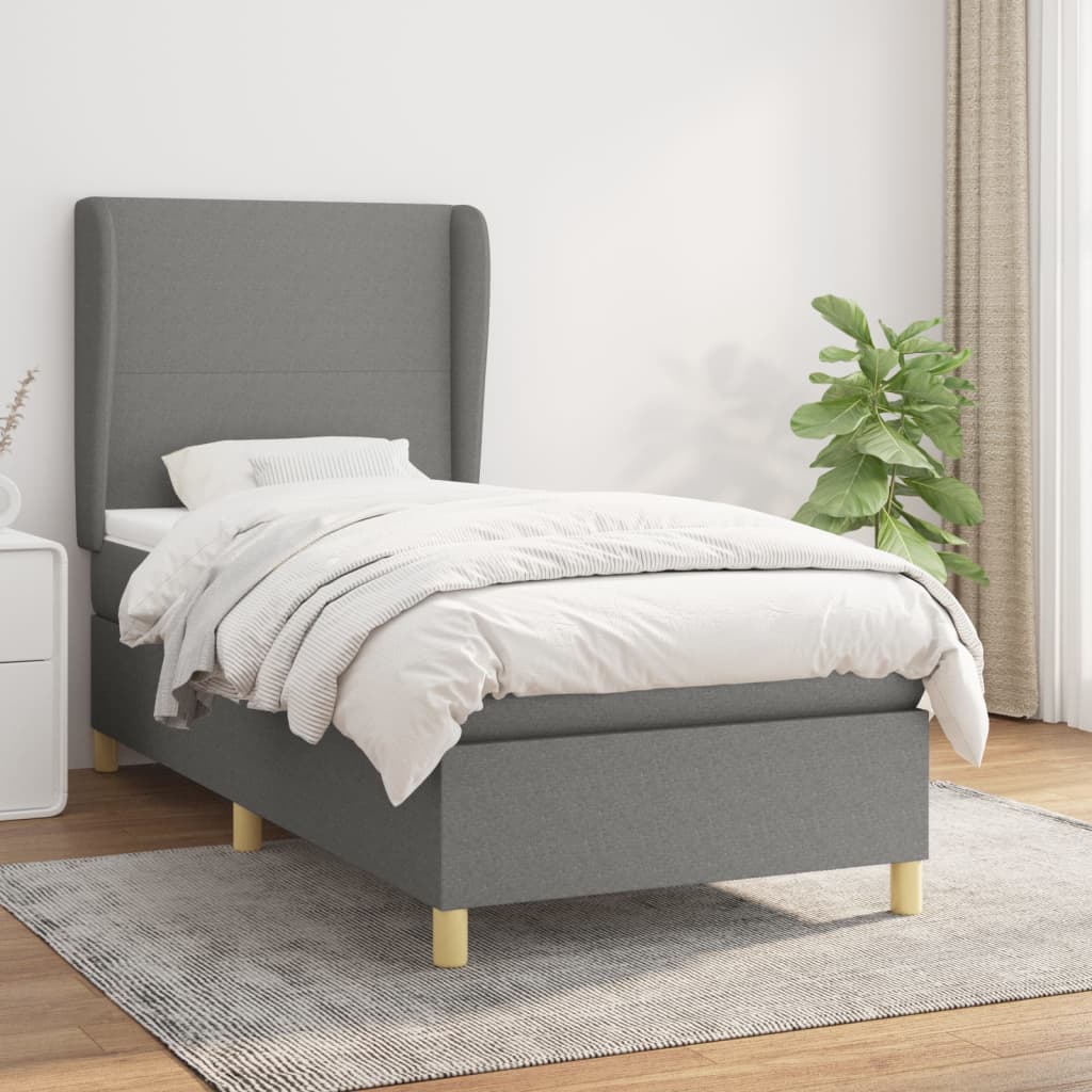 Boxspring met matras stof donkergrijs 90x190 cm Bedden & bedframes | Creëer jouw Trendy Thuis | Gratis bezorgd & Retour | Trendy.nl