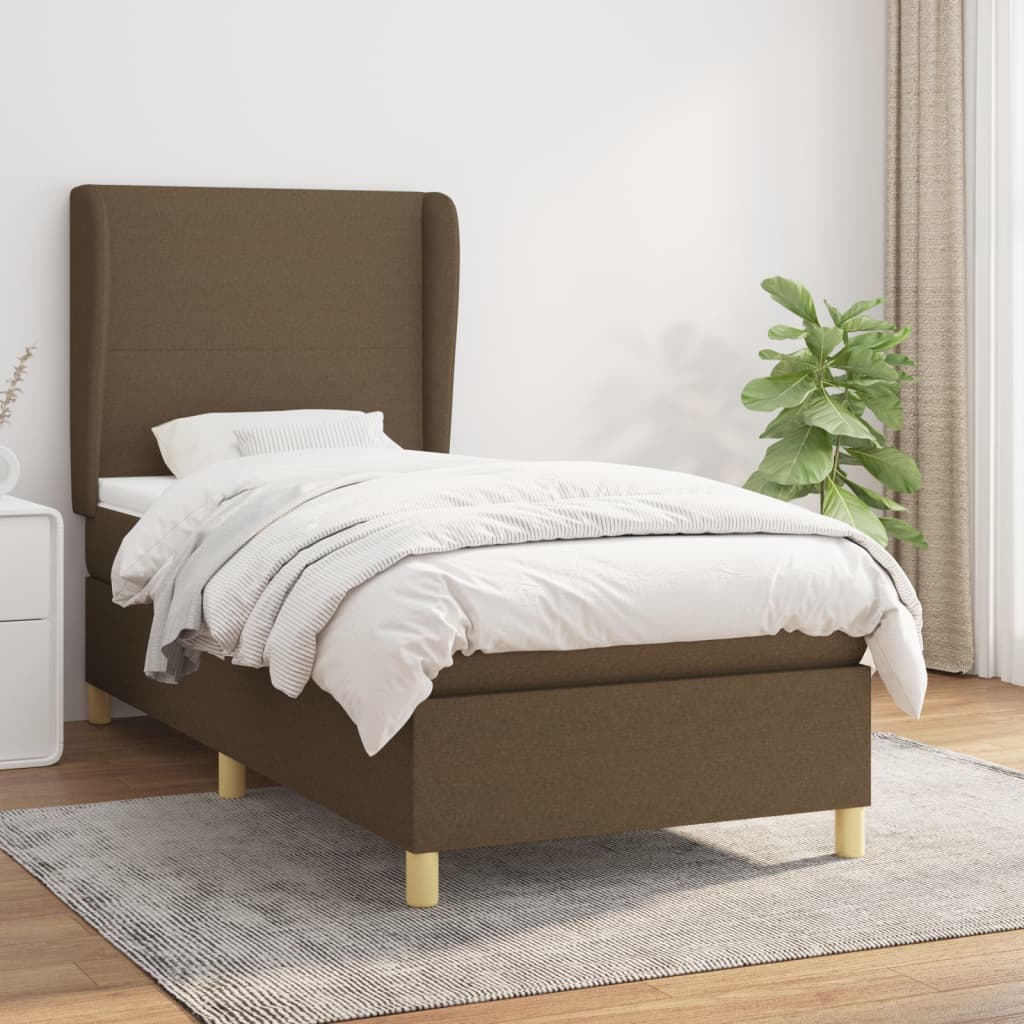 Boxspring met matras stof donkerbruin 90x190 cm Bedden & bedframes | Creëer jouw Trendy Thuis | Gratis bezorgd & Retour | Trendy.nl