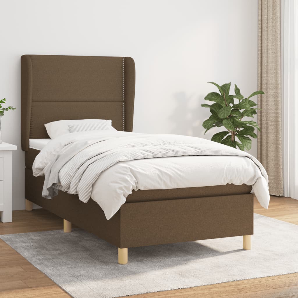 Boxspring met matras stof donkerbruin 90x190 cm Bedden & bedframes | Creëer jouw Trendy Thuis | Gratis bezorgd & Retour | Trendy.nl