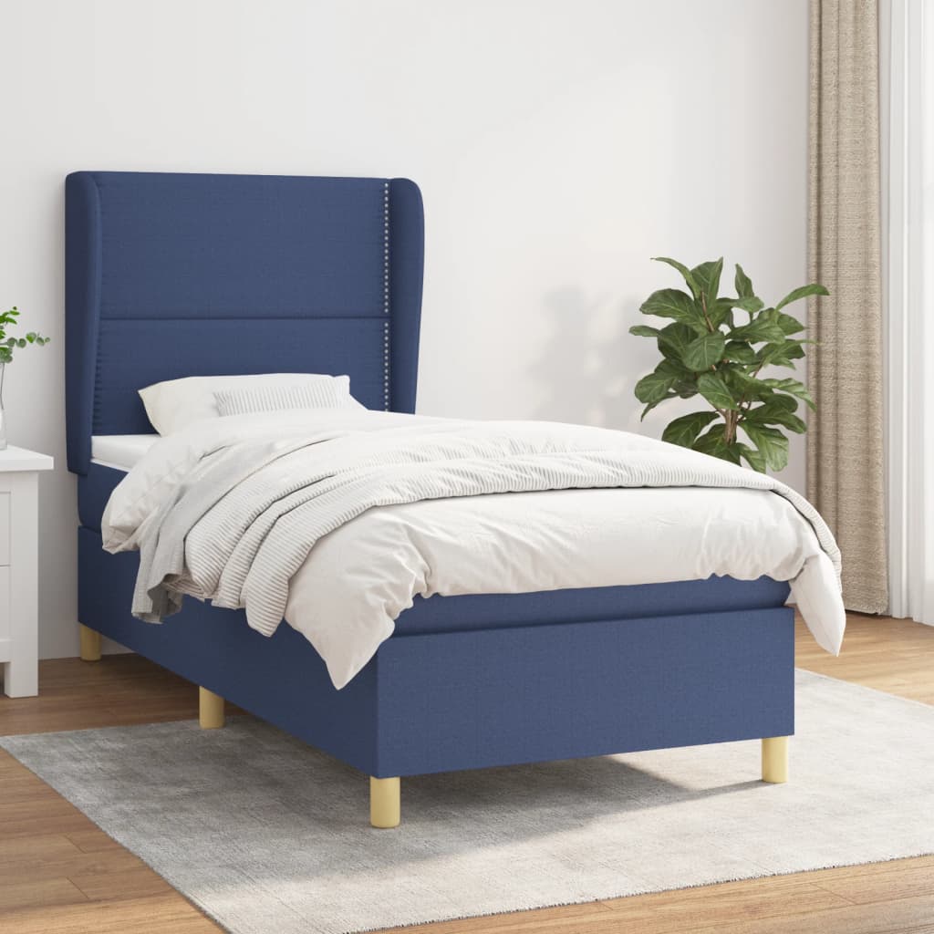 Boxspring met matras stof blauw 90x190 cm Bedden & bedframes | Creëer jouw Trendy Thuis | Gratis bezorgd & Retour | Trendy.nl