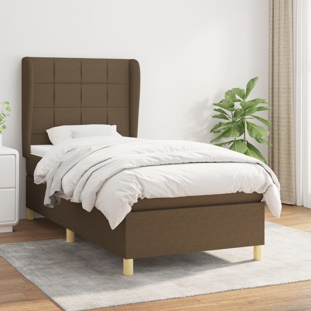 Boxspring met matras stof donkerbruin 90x190 cm Bedden & bedframes | Creëer jouw Trendy Thuis | Gratis bezorgd & Retour | Trendy.nl