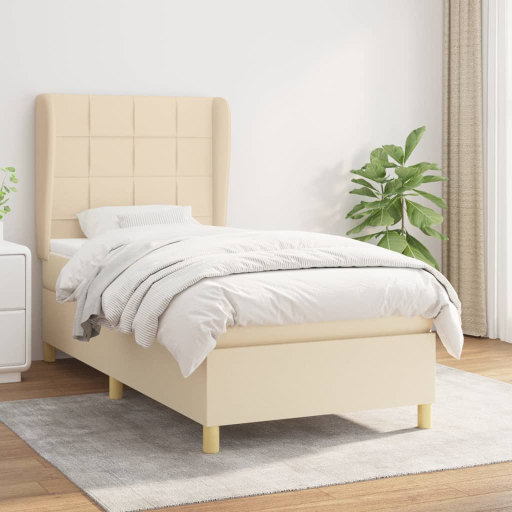 Boxspring met matras stof crèmekleurig 90x190 cm