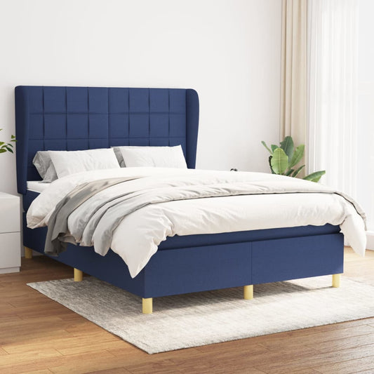 Boxspring met matras stof blauw 140x200 cm